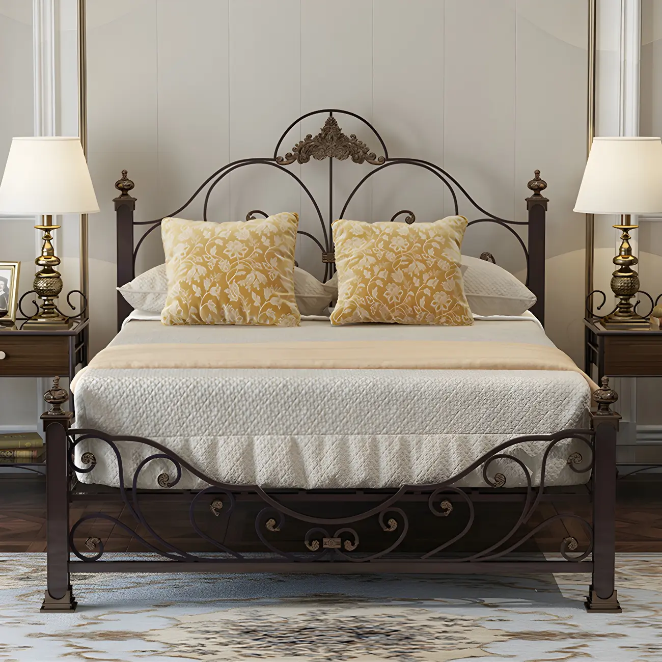 Industrial Metal Open-Frame Bed with Curved Headboard Image - 1 | homeyfad