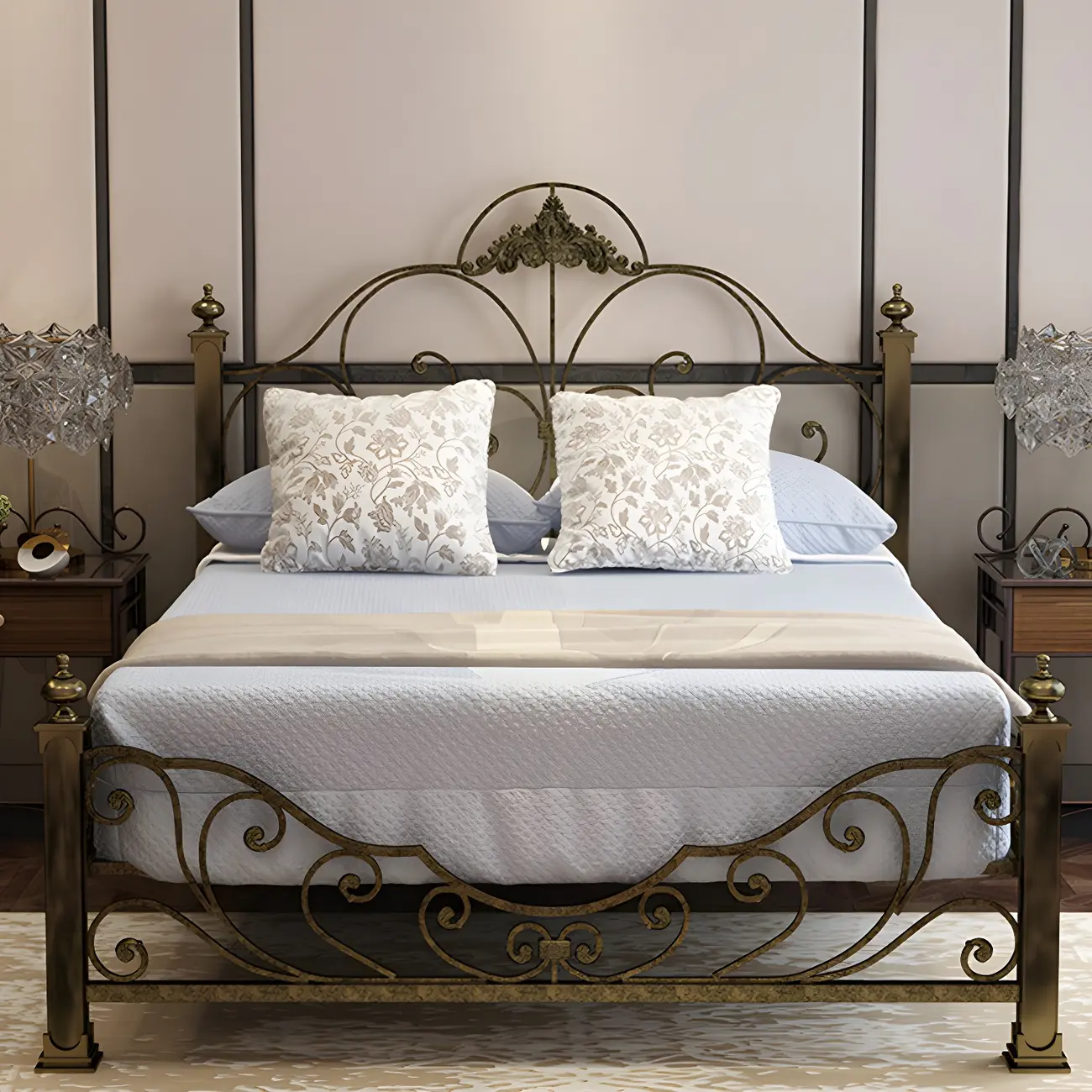 Industrial Metal Open-Frame Bed with Curved Headboard Image - 2 | homeyfad