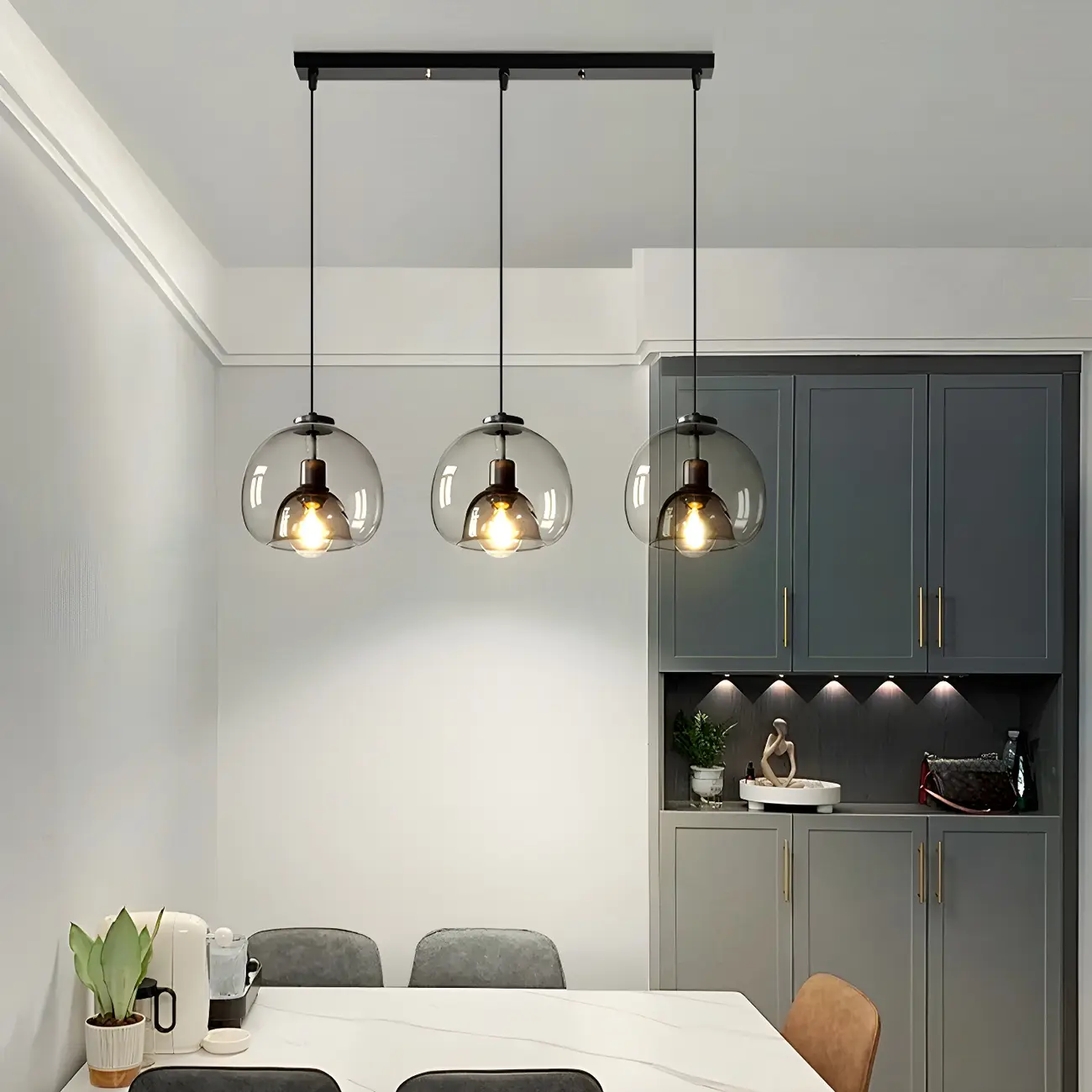Modern Black Glass Globe Kitchen Pendant Light for Dining | homeyfad