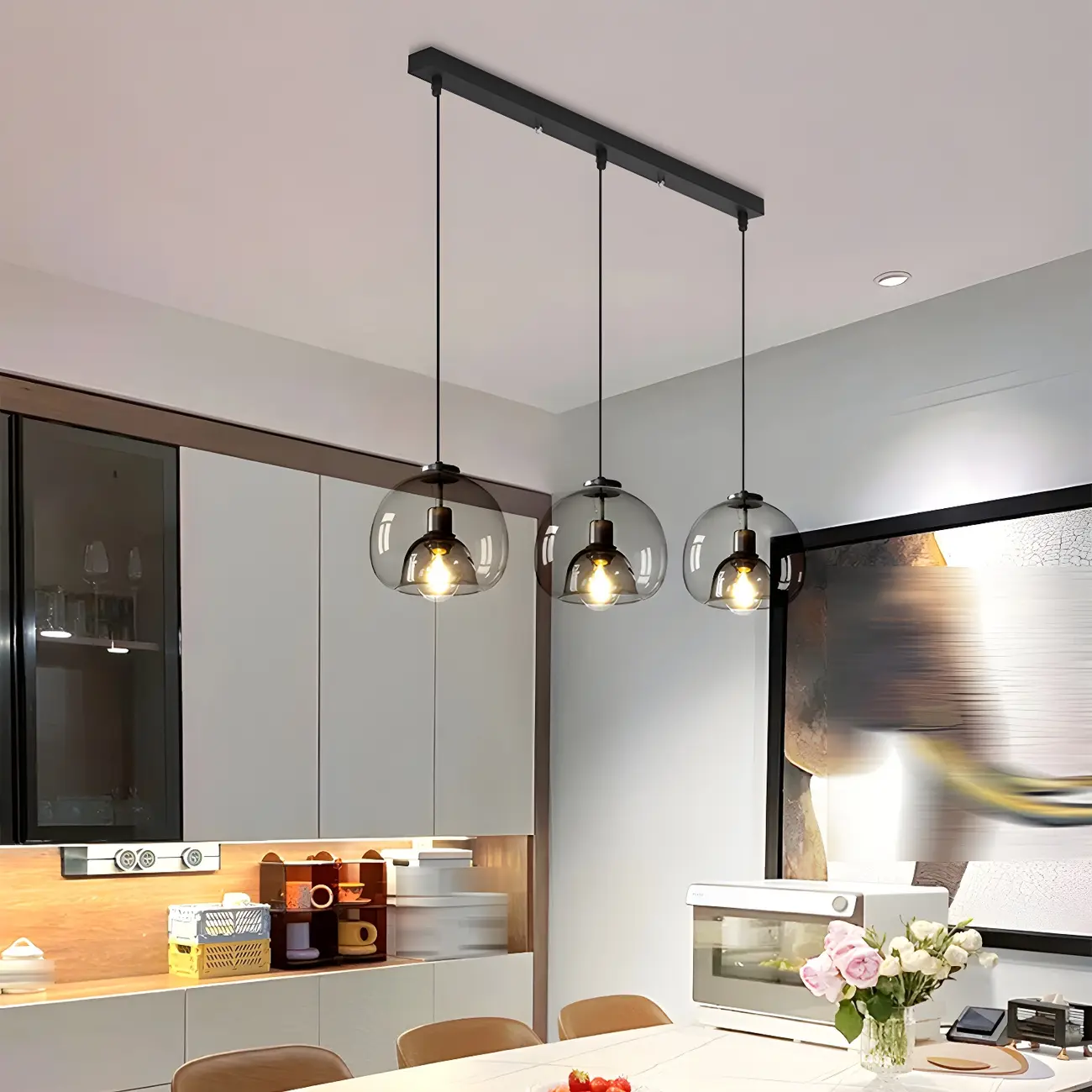 Modern Black Glass Globe Kitchen Pendant Light for Dining | homeyfad
