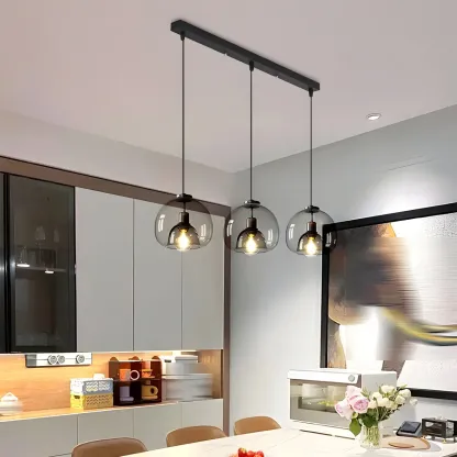 Modern Black Glass Globe Kitchen Pendant Light for Dining