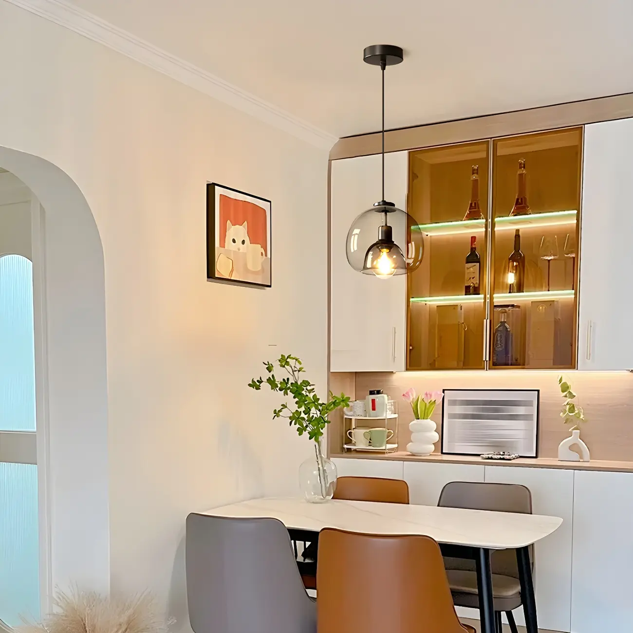 Modern Black Glass Globe Kitchen Pendant Light for Dining | homeyfad