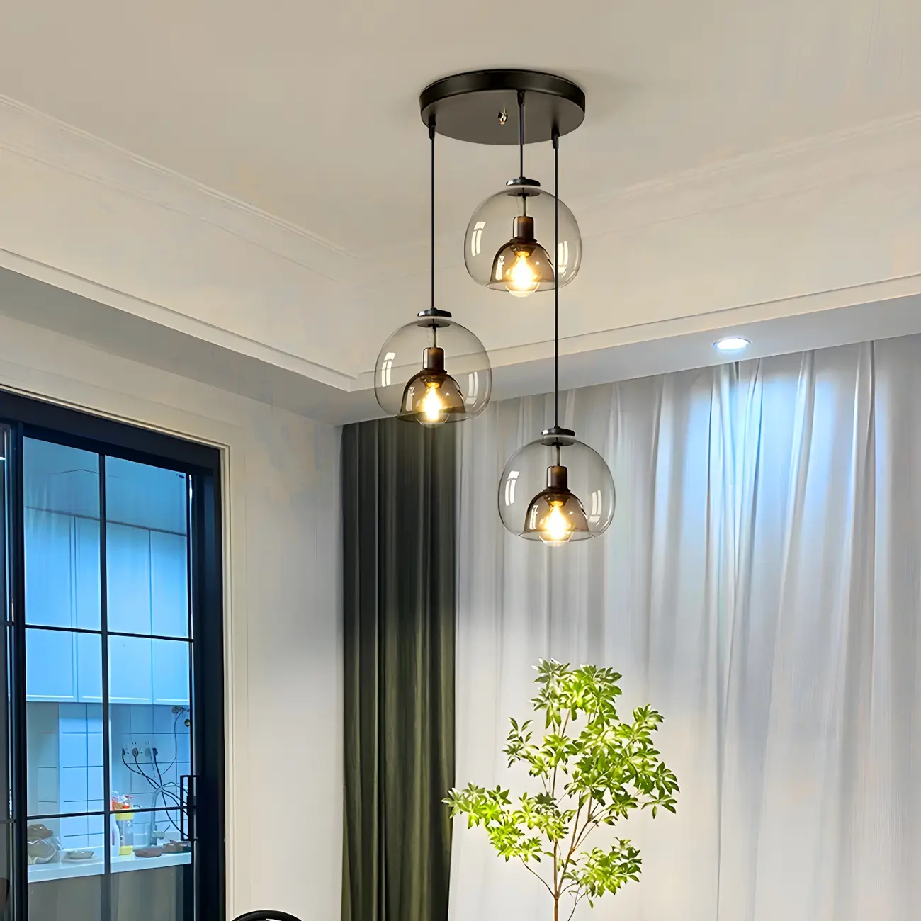Modern Black Glass Globe Kitchen Pendant Light for Dining | homeyfad