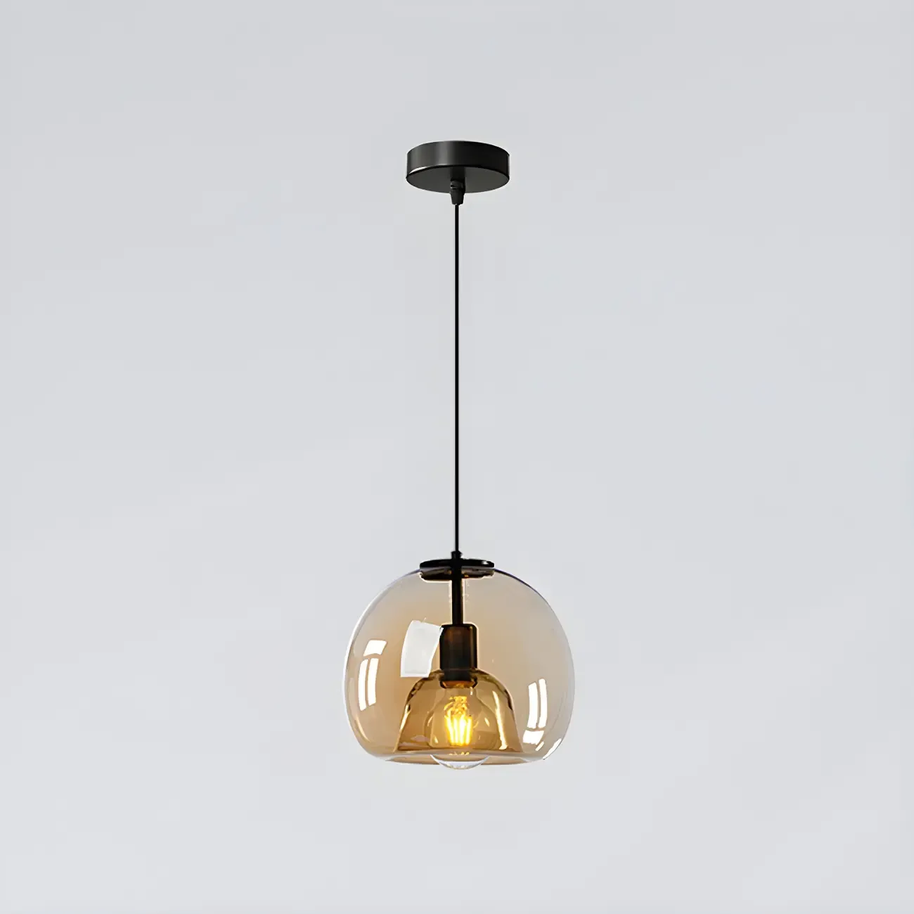 Modern Black Glass Globe Kitchen Pendant Light for Dining