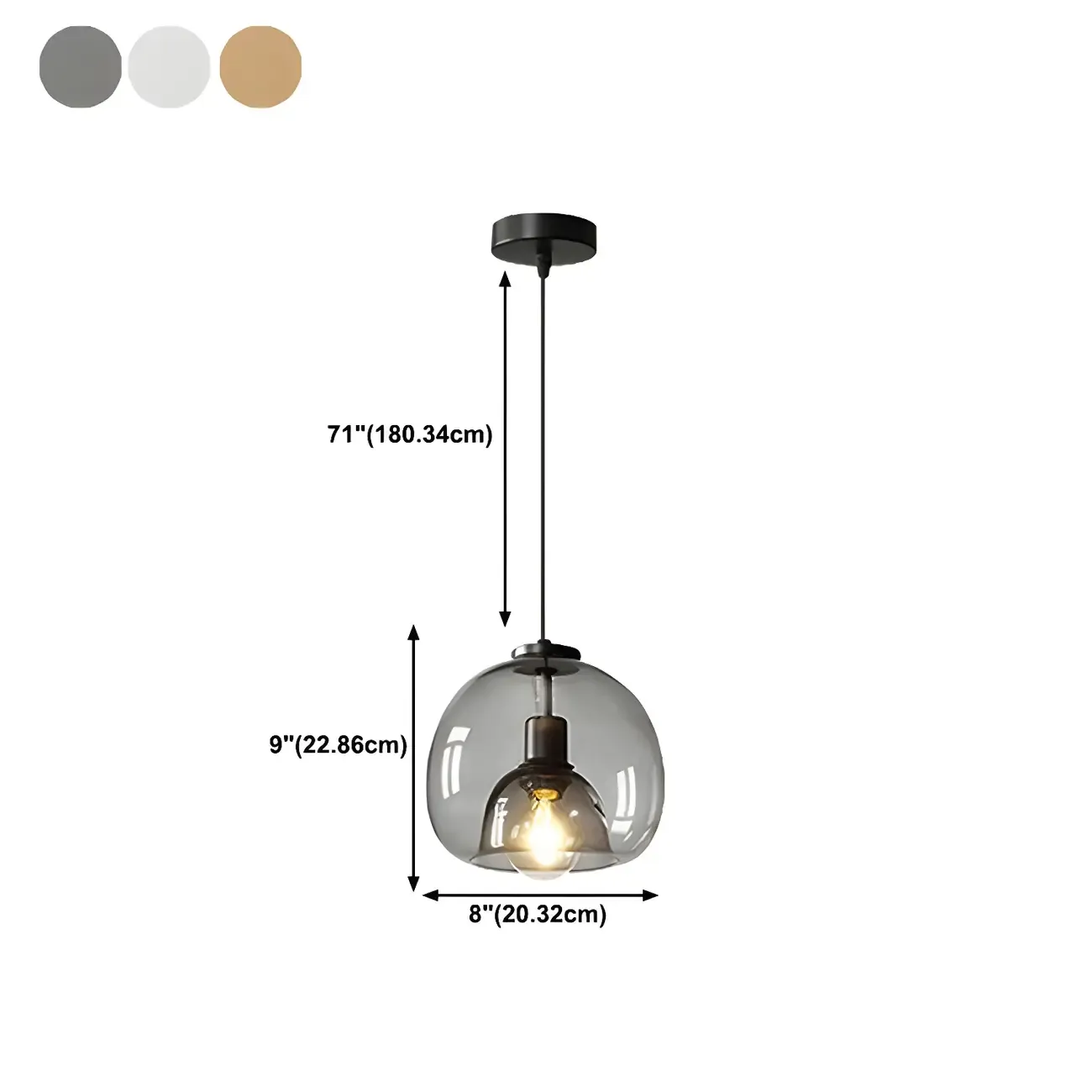 Modern Black Glass Globe Kitchen Pendant Light for Dining