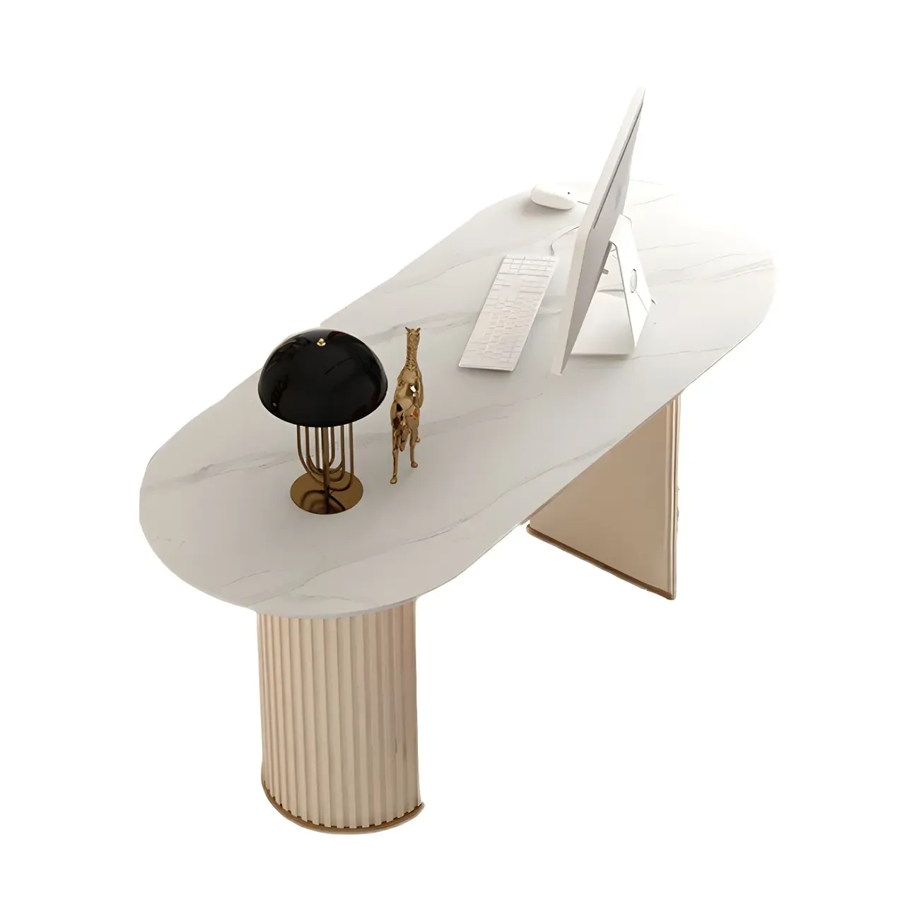 Glam Metal Mirrored Oval Executive Office Desk with Storage Image - 5