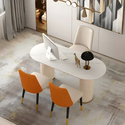 Glam Metal Mirrored Oval Executive Office Desk with Storage Image - 8