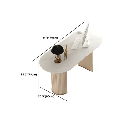 Glam Metal Mirrored Oval Executive Office Desk with Storage #size