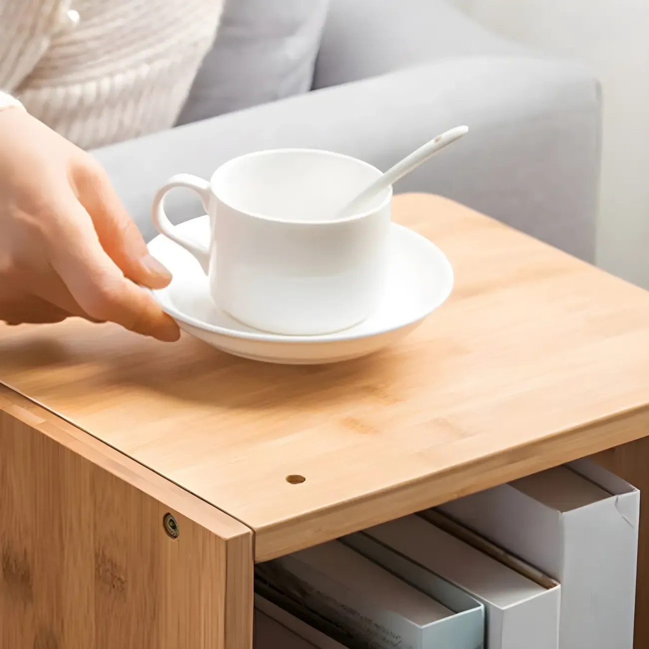 Geometric Natural Finish Bamboo Wood Vertical Bookcase Image - 12