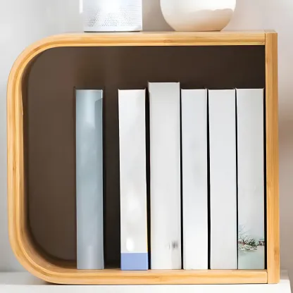 Geometric Natural Finish Bamboo Wood Vertical Bookcase Image - 13