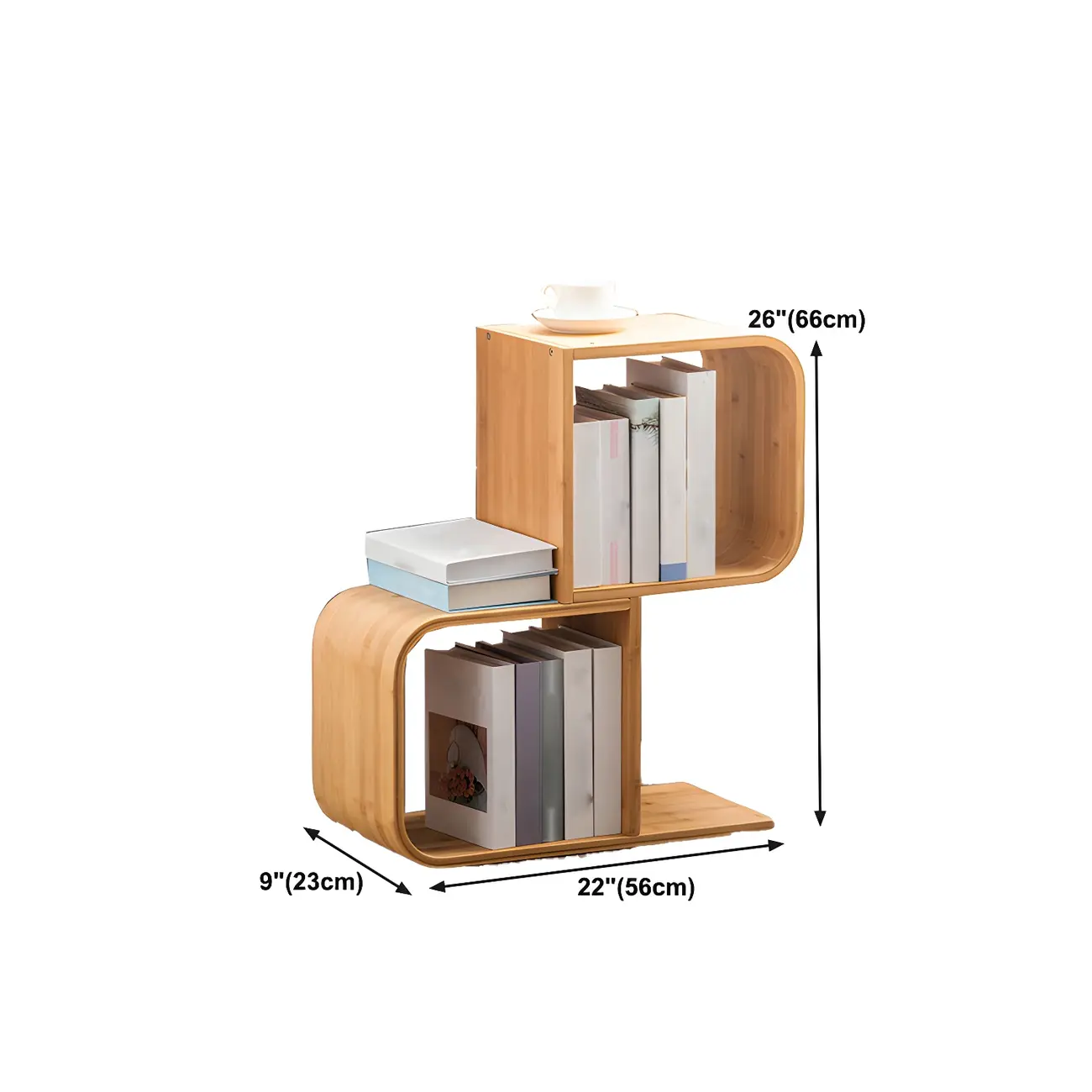 Geometric Natural Finish Bamboo Wood Vertical Bookcase #size | homeyfad