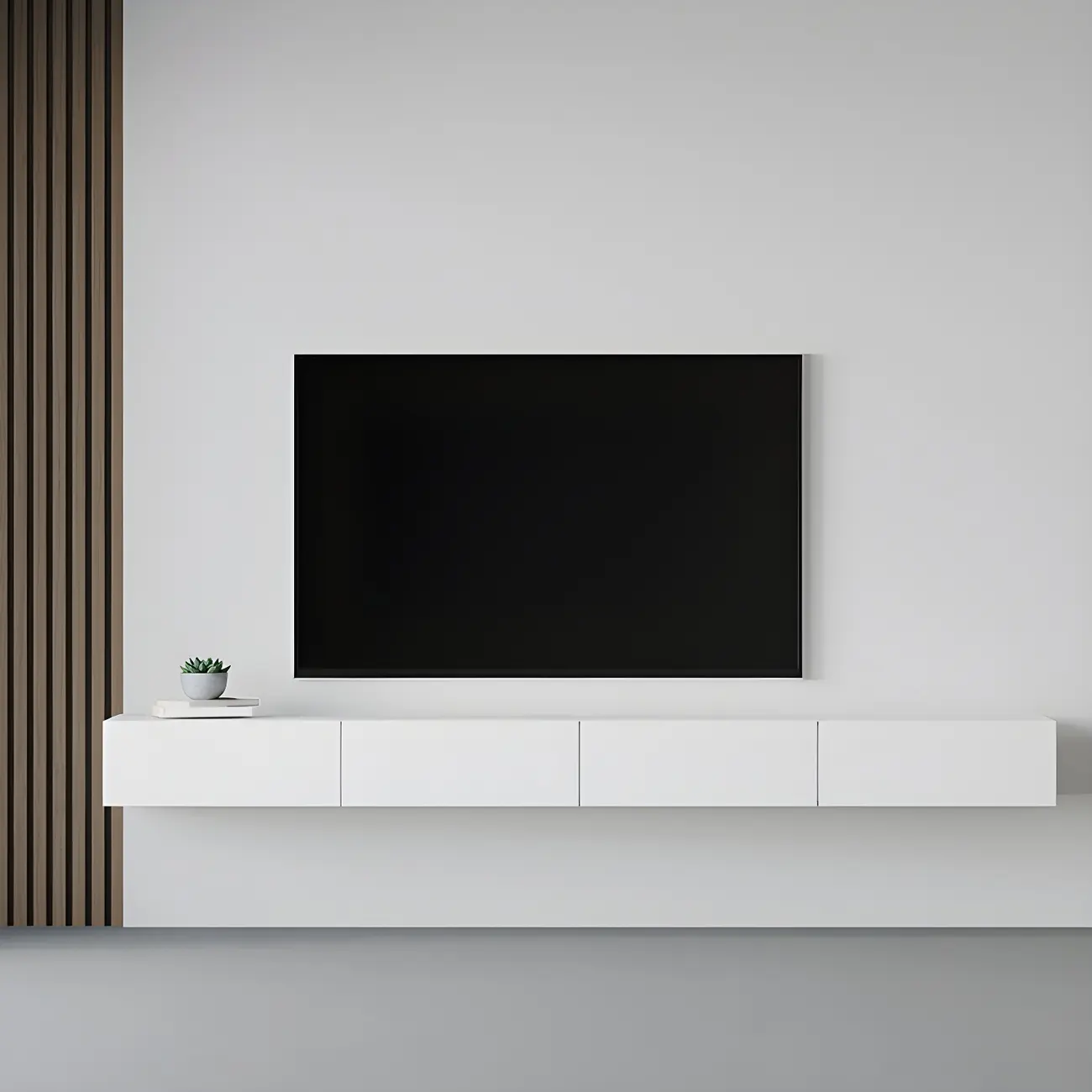 Contemporary Wooden Floating TV Stand in White with Lighting Image - 5 | homeyfad