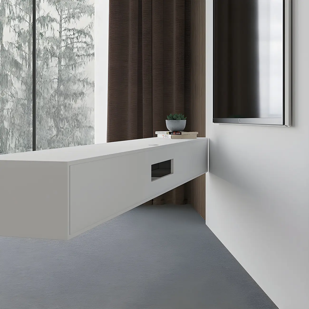 Contemporary Wooden Floating TV Stand in White with Lighting Image - 8 | homeyfad