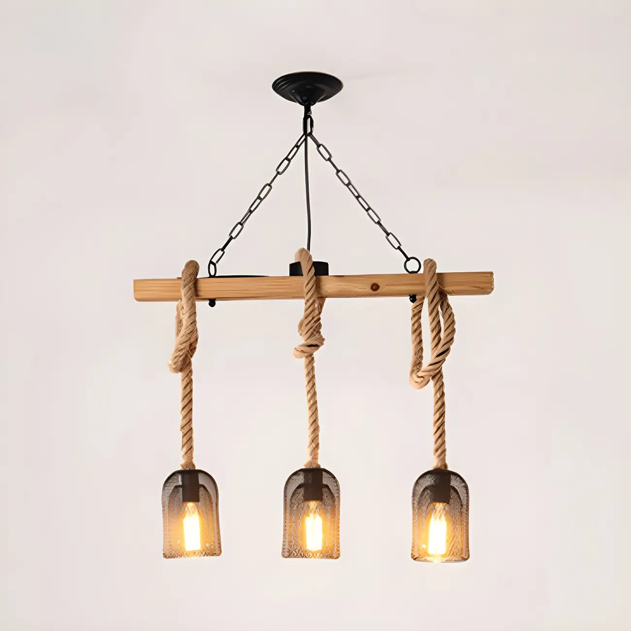 Industrial Bottle Pendant Light with Rope Decor  Image - 4 | homeyfad