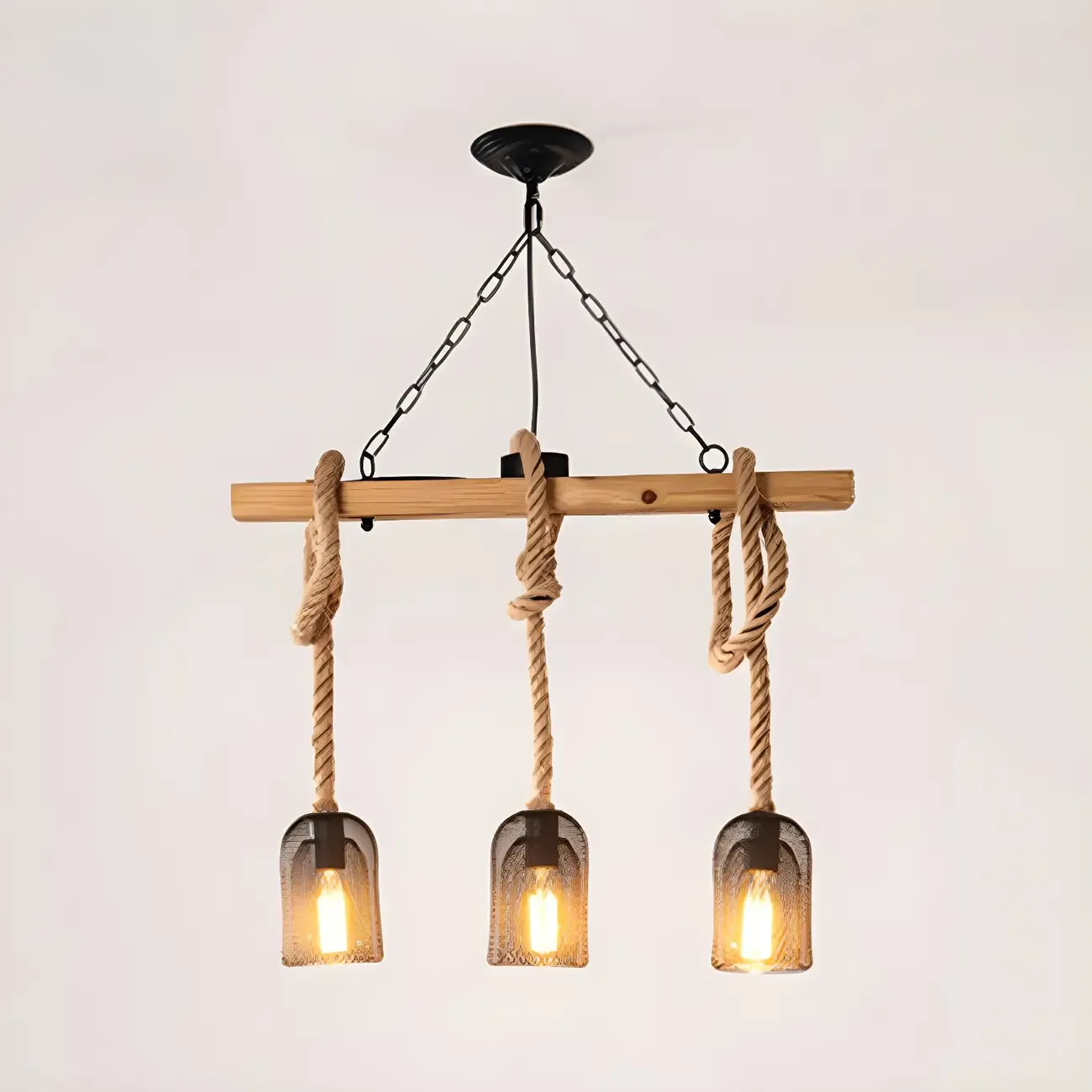 Industrial Bottle Pendant Light with Rope Decor  Image - 4