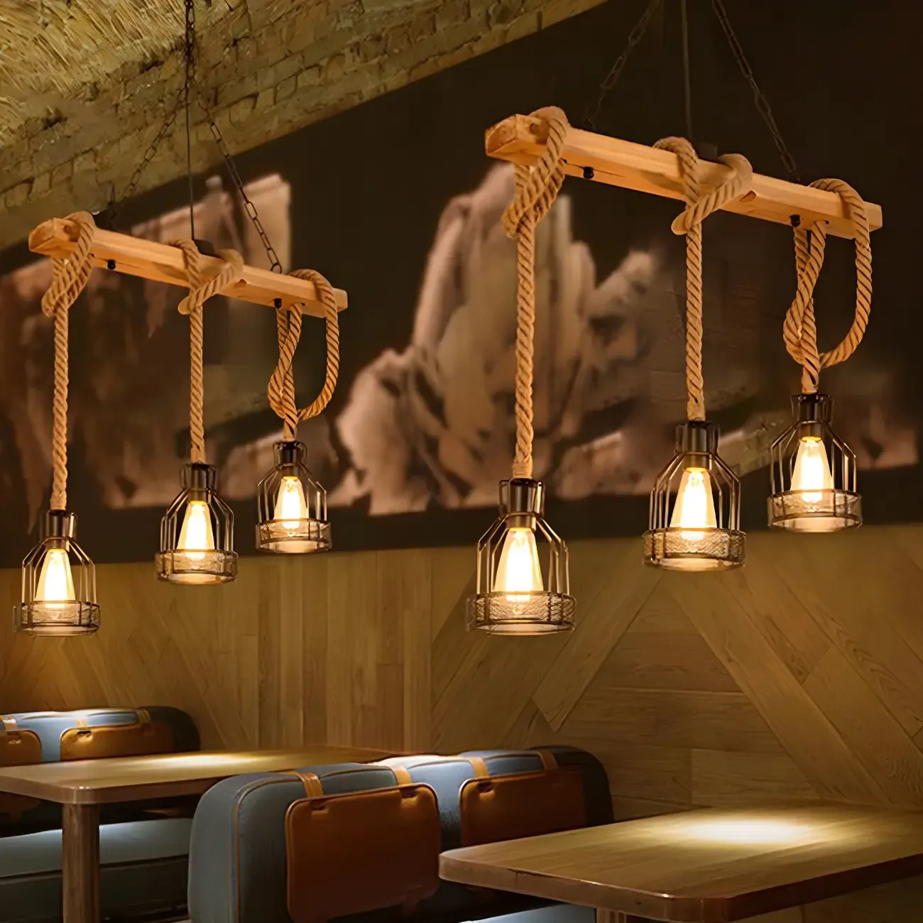 Industrial Bottle Pendant Light with Rope Decor  Image - 5