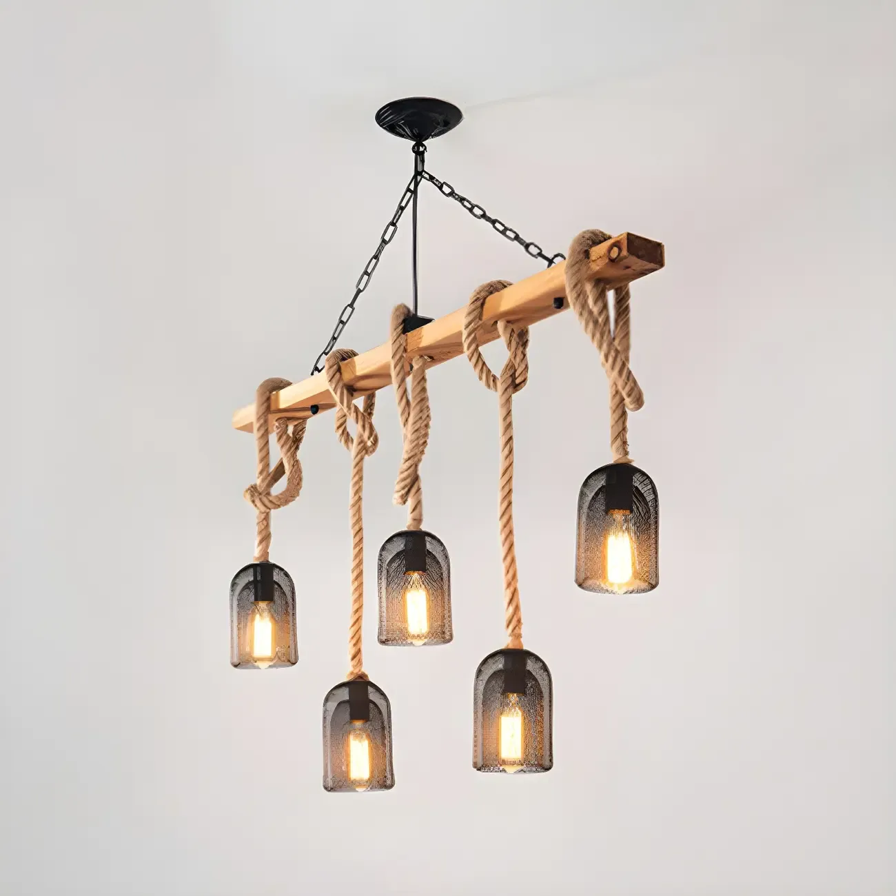 Industrial Bottle Pendant Light with Rope Decor  Image - 6