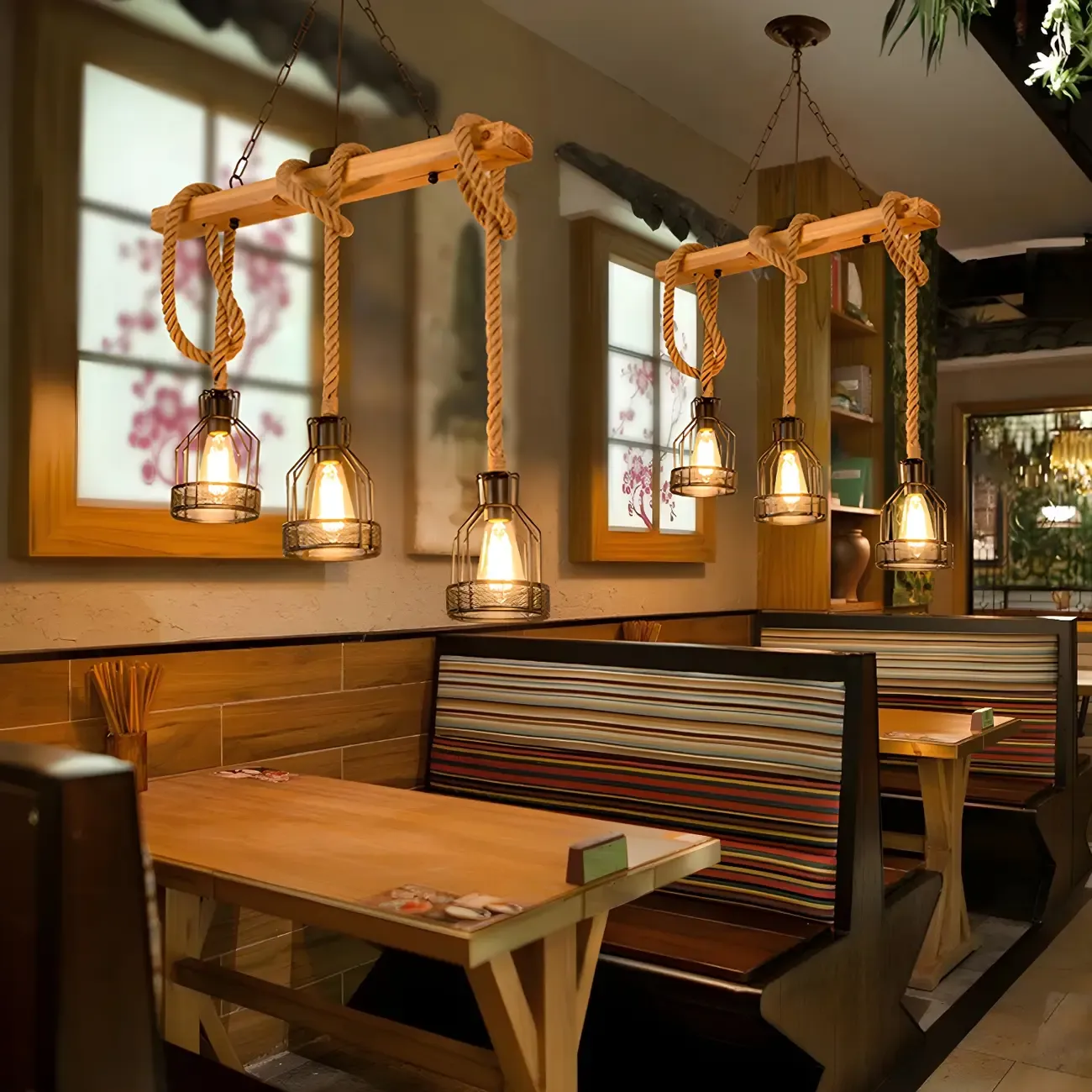 Industrial Bottle Pendant Light with Rope Decor  Image - 7