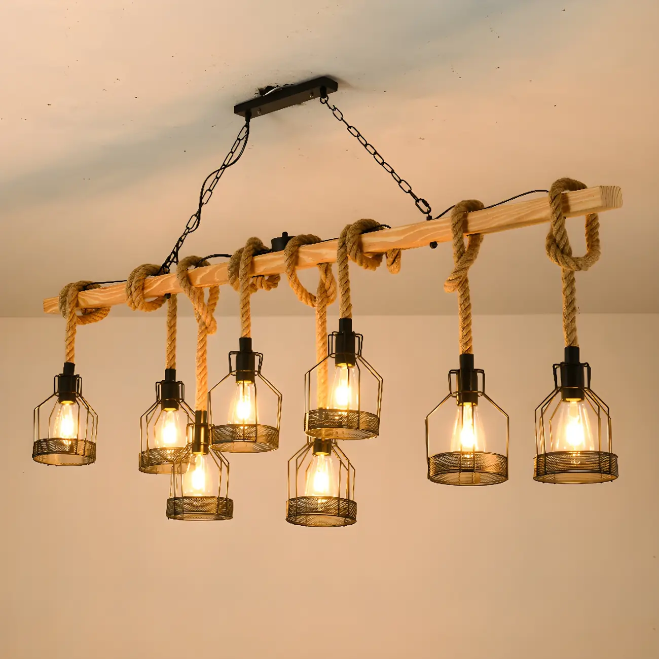 Industrial Bottle Pendant Light with Rope Decor  Image - 2 | homeyfad