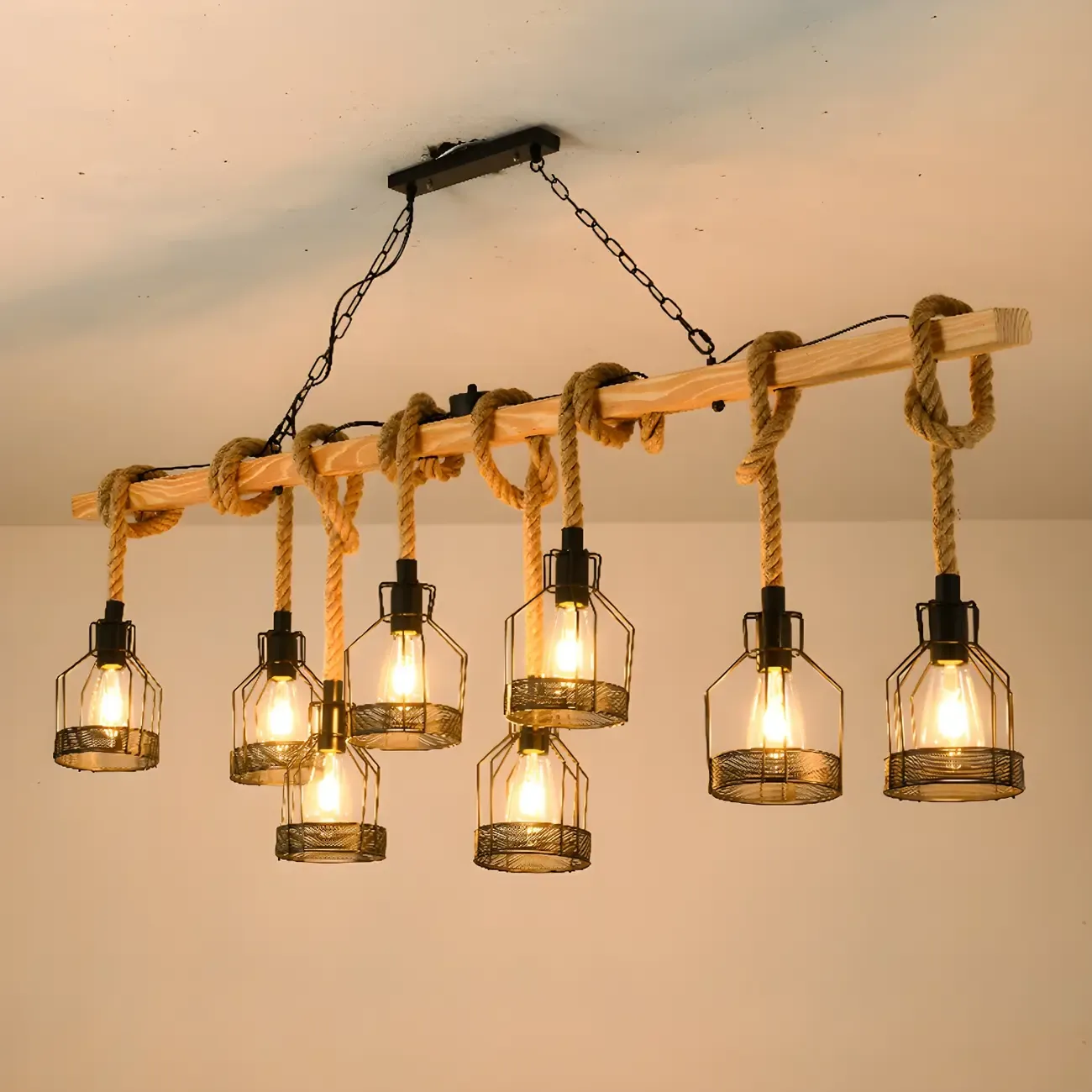 Industrial Bottle Pendant Light with Rope Decor  Image - 9