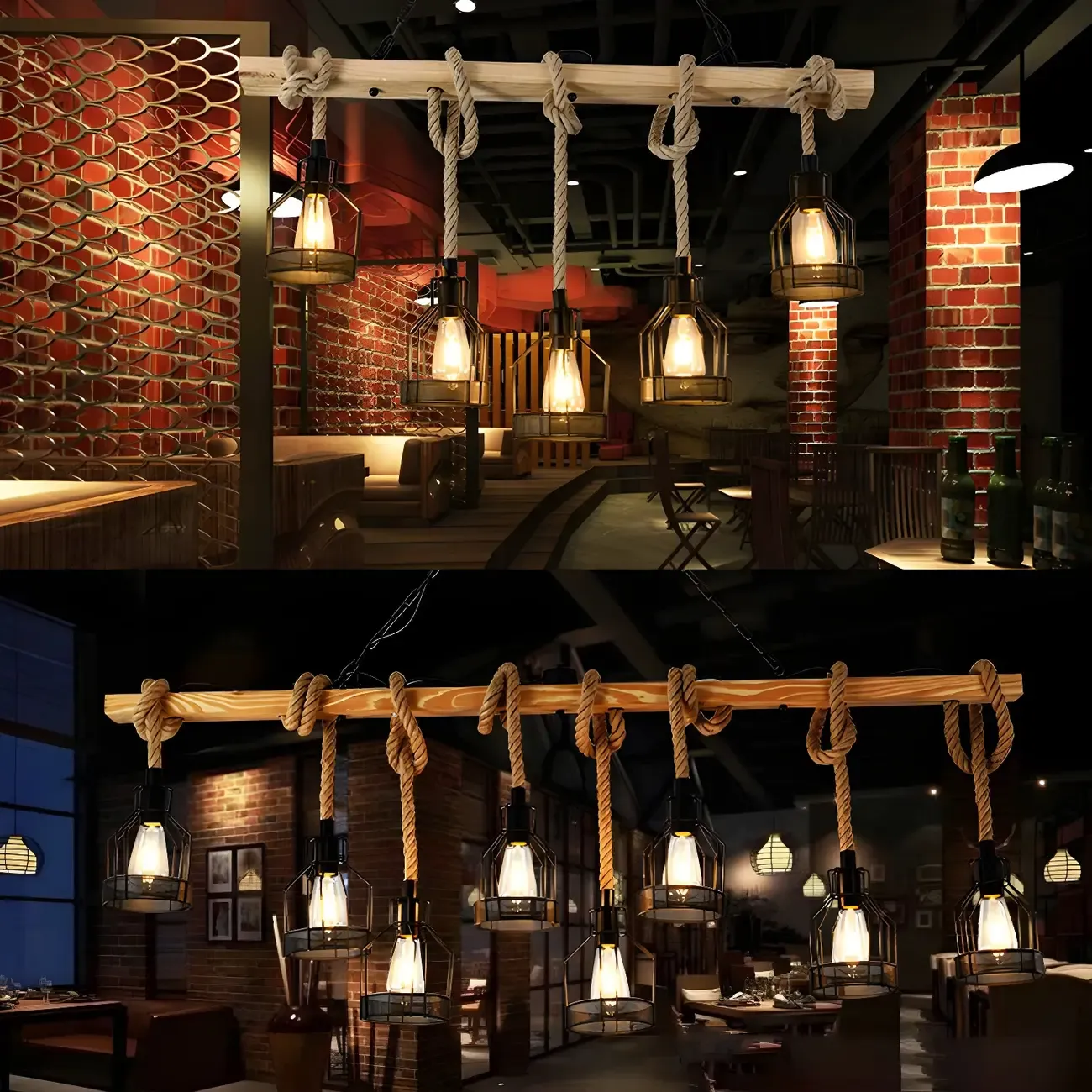 Industrial Bottle Pendant Light with Rope Decor  Image - 12