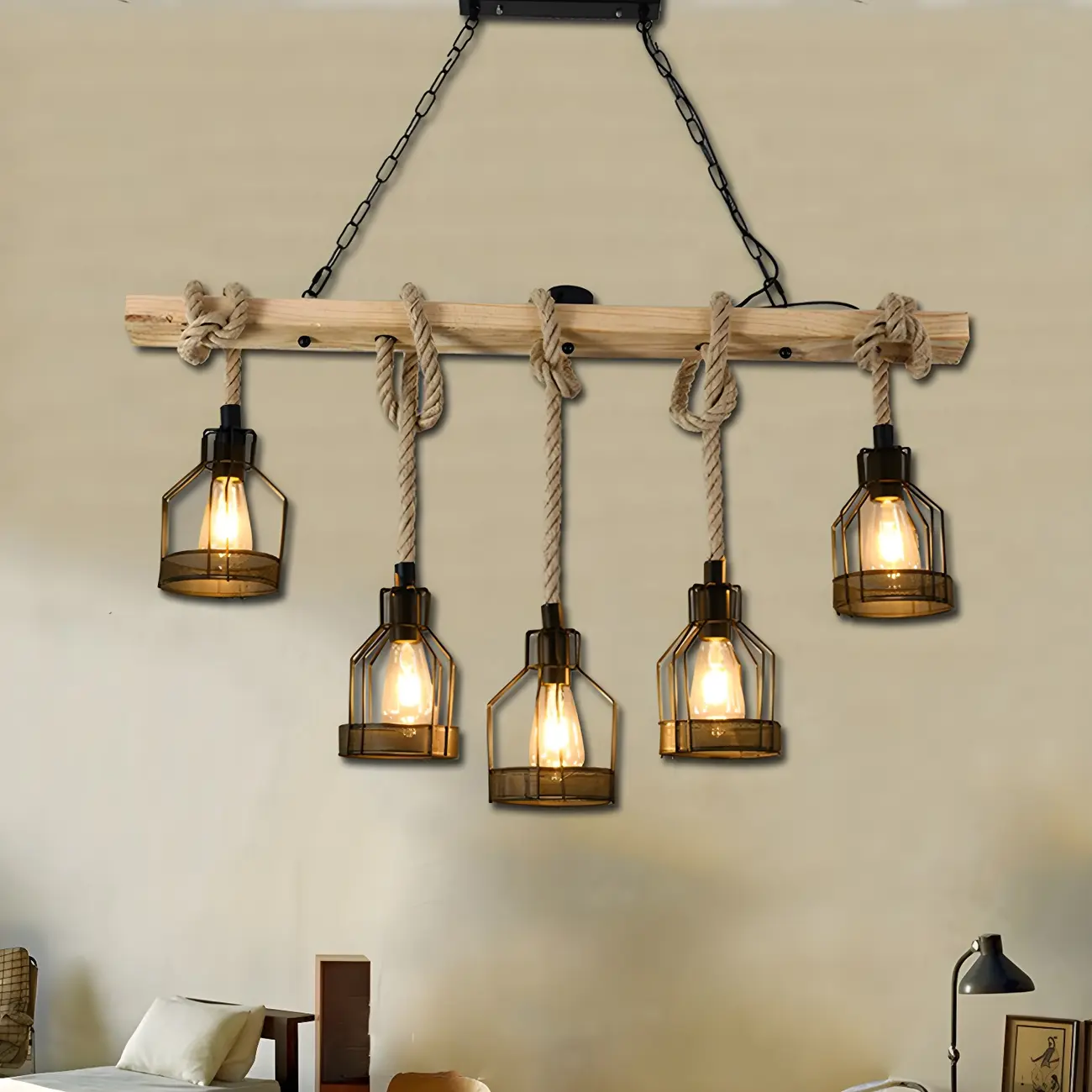 Industrial Bottle Pendant Light with Rope Decor  Image - 14 | homeyfad
