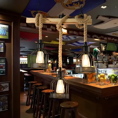 Industrial Bottle Pendant Light with Rope Decor  Image - 14