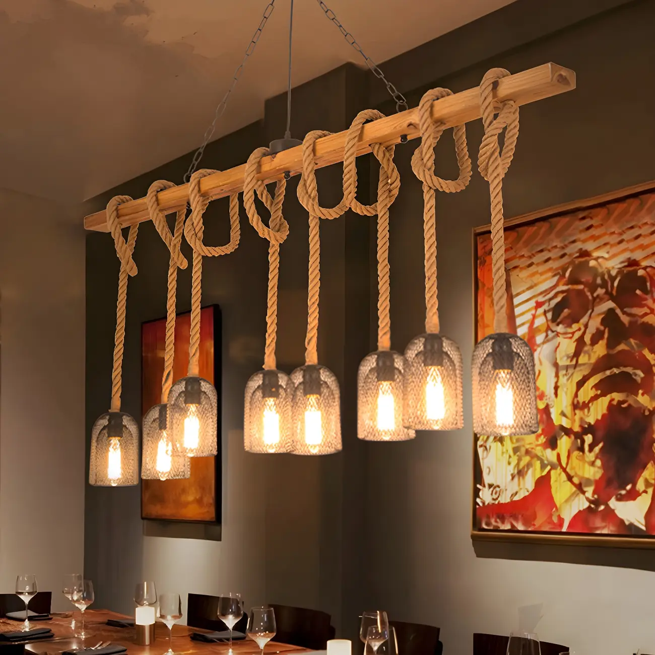 Industrial Bottle Pendant Light with Rope Decor  Image - 15 | homeyfad