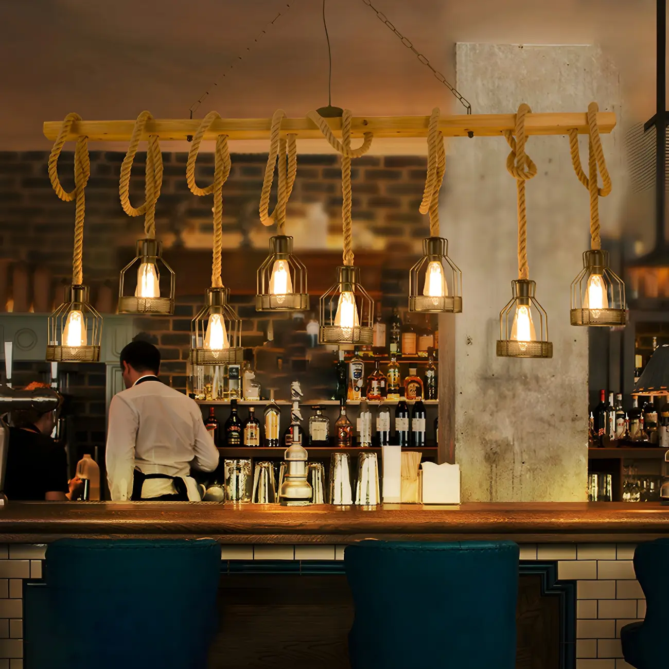 Industrial Bottle Pendant Light with Rope Decor  Image - 3 | homeyfad