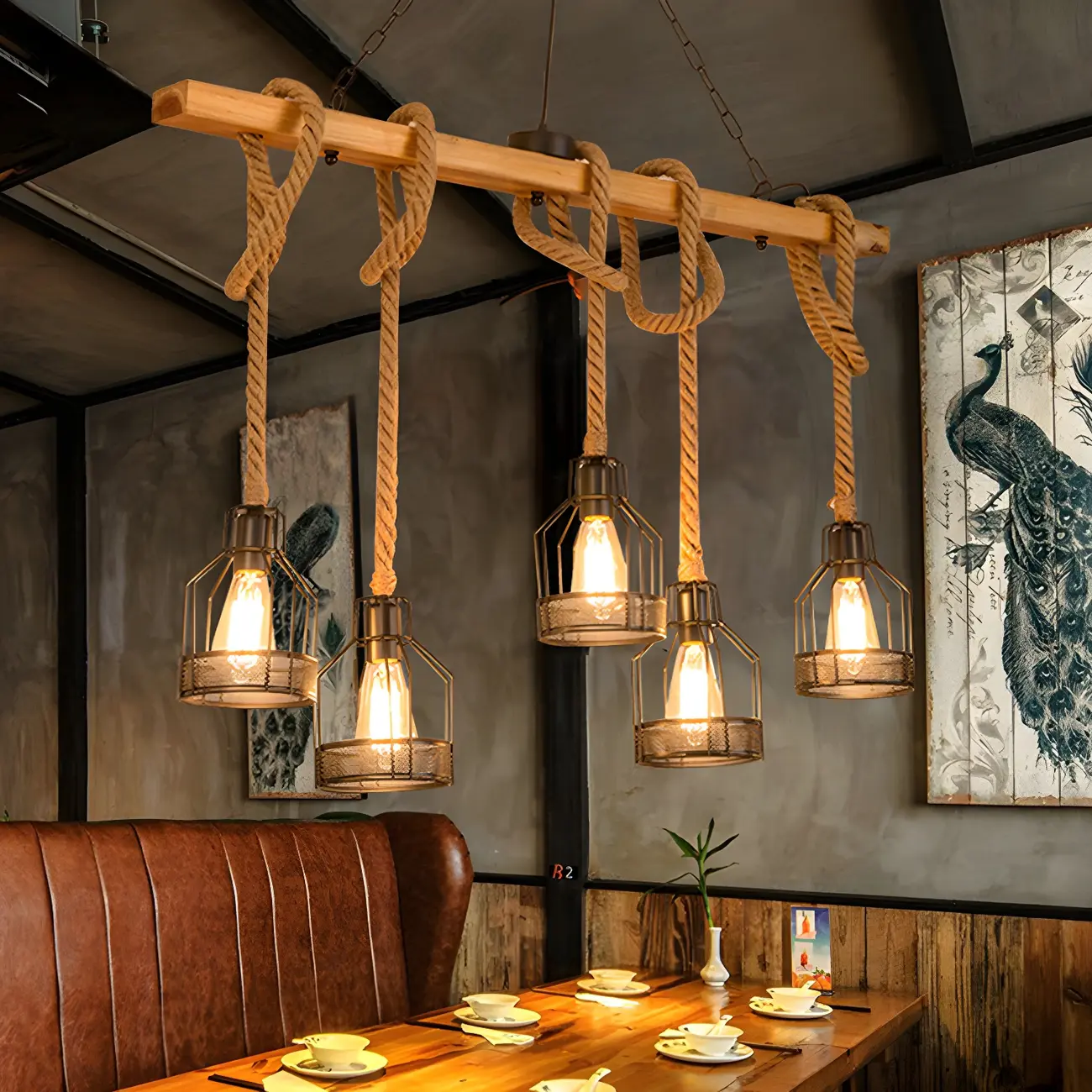Industrial Bottle Pendant Light with Rope Decor  Image - 17 | homeyfad