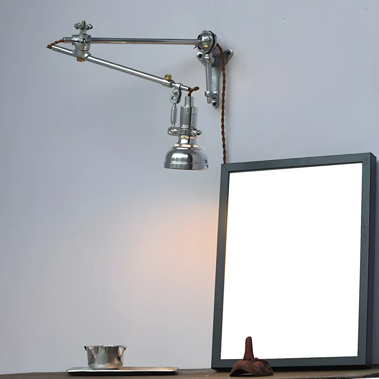 Modern Silver Geometric Wall Light with Adjustable Arm Image - 4