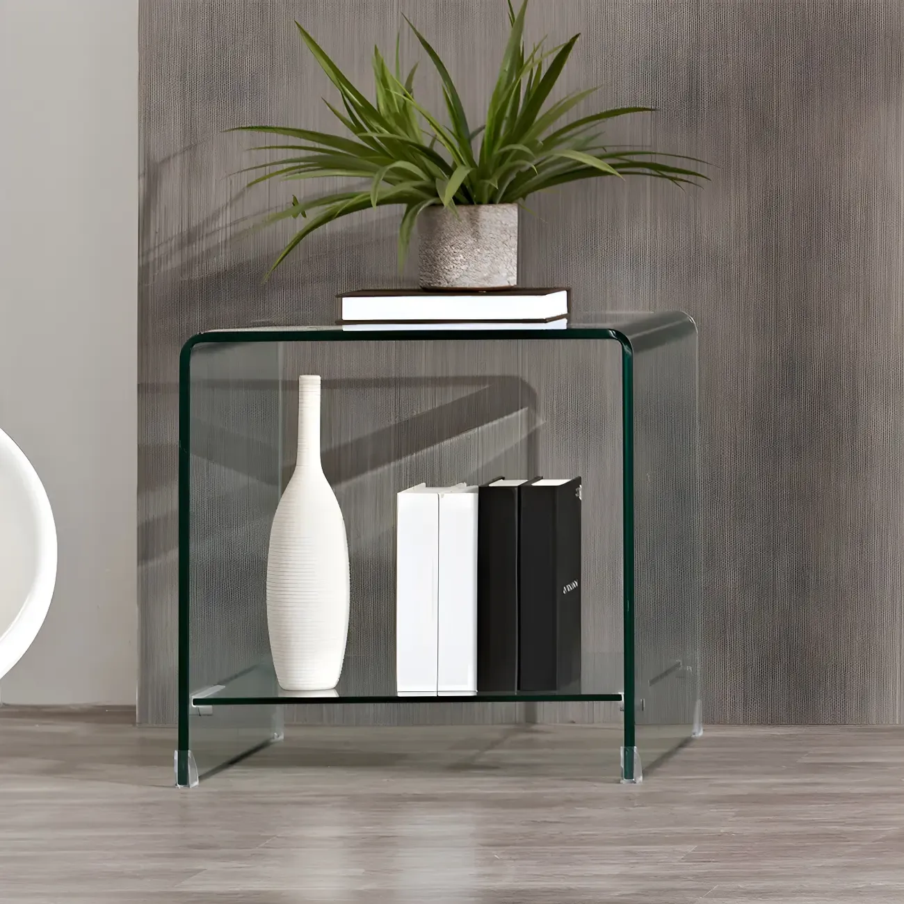 Stylish Clear Glass Nightstand with Open Shelf  Image - 1