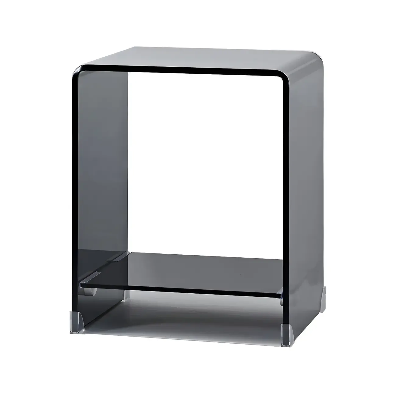 Stylish Clear Glass Nightstand with Open Shelf  Image - 3