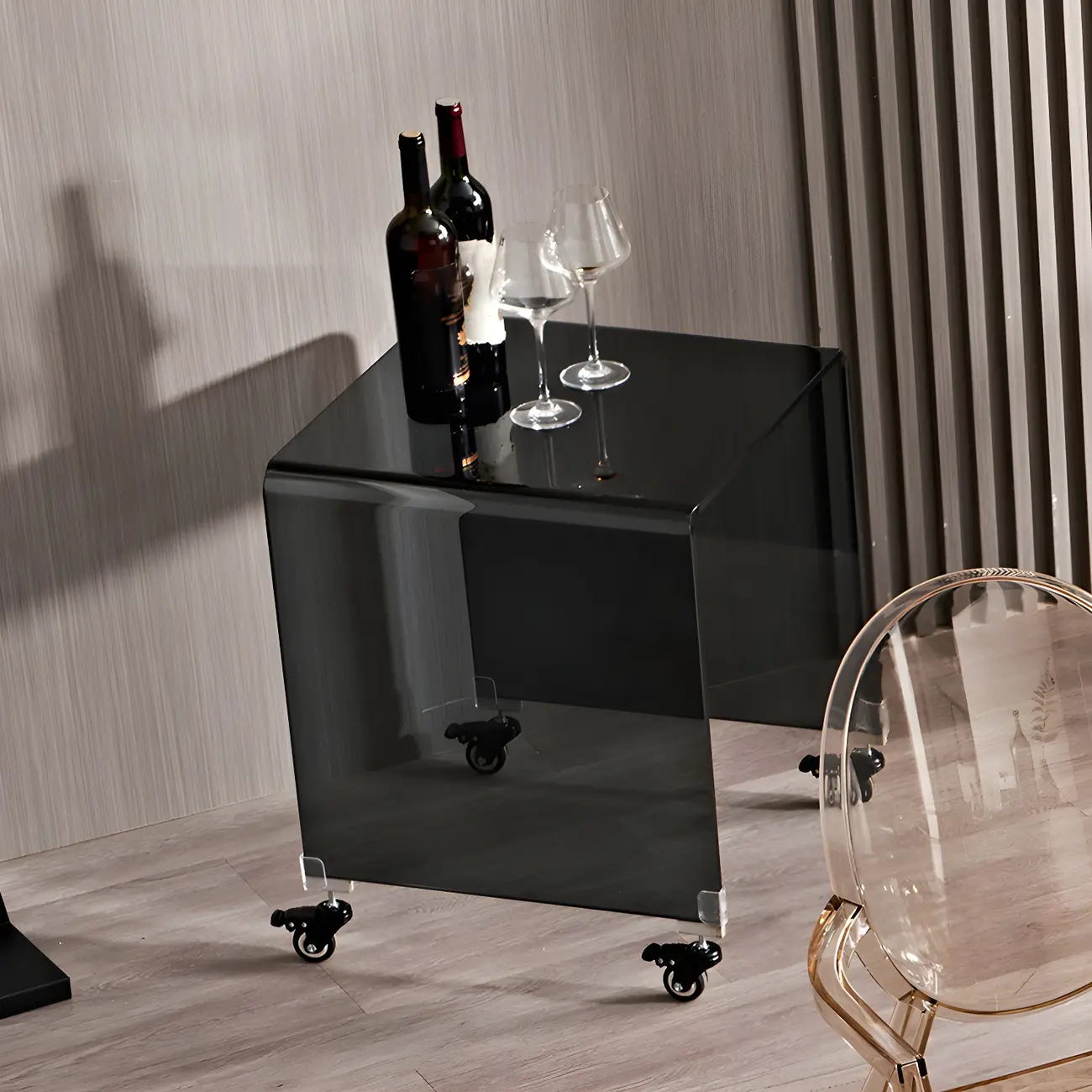 Stylish Clear Glass Nightstand with Open Shelf  Image - 4 | homeyfad