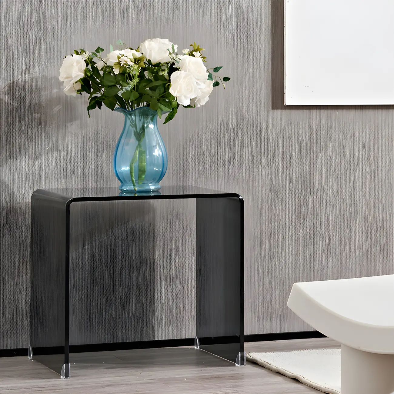 Stylish Clear Glass Nightstand with Open Shelf  Image - 5 | homeyfad