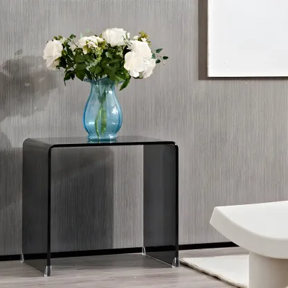 Stylish Clear Glass Nightstand with Open Shelf  Image - 5