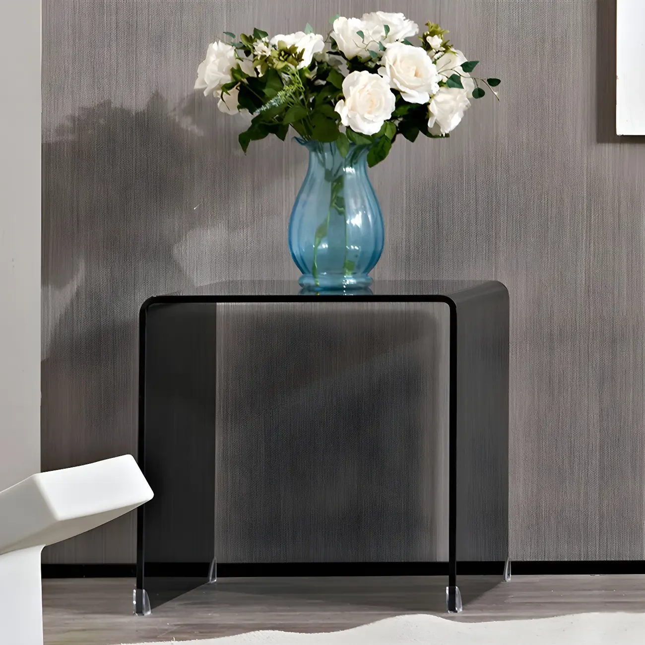 Stylish Clear Glass Nightstand with Open Shelf  Image - 6