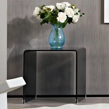 Stylish Clear Glass Nightstand with Open Shelf  Image - 6