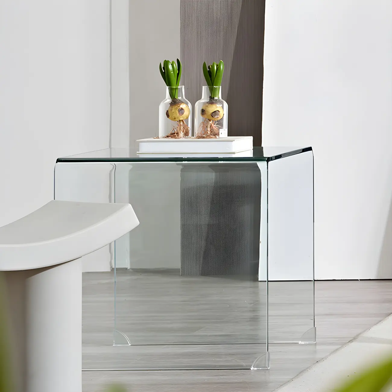 Stylish Clear Glass Nightstand with Open Shelf  Image - 7 | homeyfad