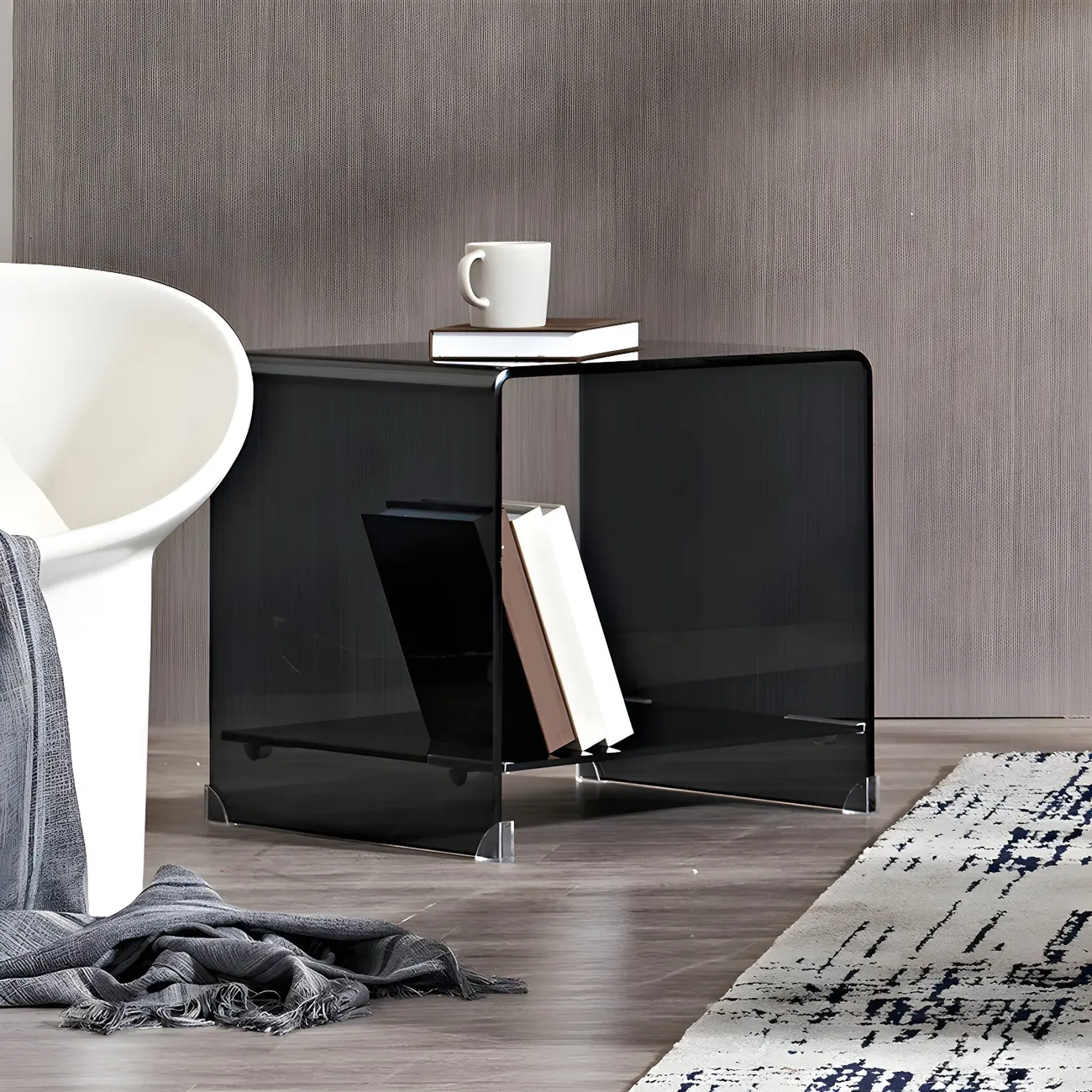 Stylish Clear Glass Nightstand with Open Shelf  Image - 8 | homeyfad