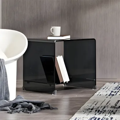 Stylish Clear Glass Nightstand with Open Shelf  Image - 8