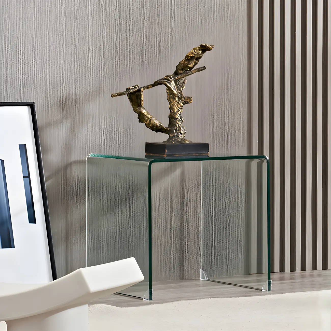 Stylish Clear Glass Nightstand with Open Shelf  Image - 15 | homeyfad