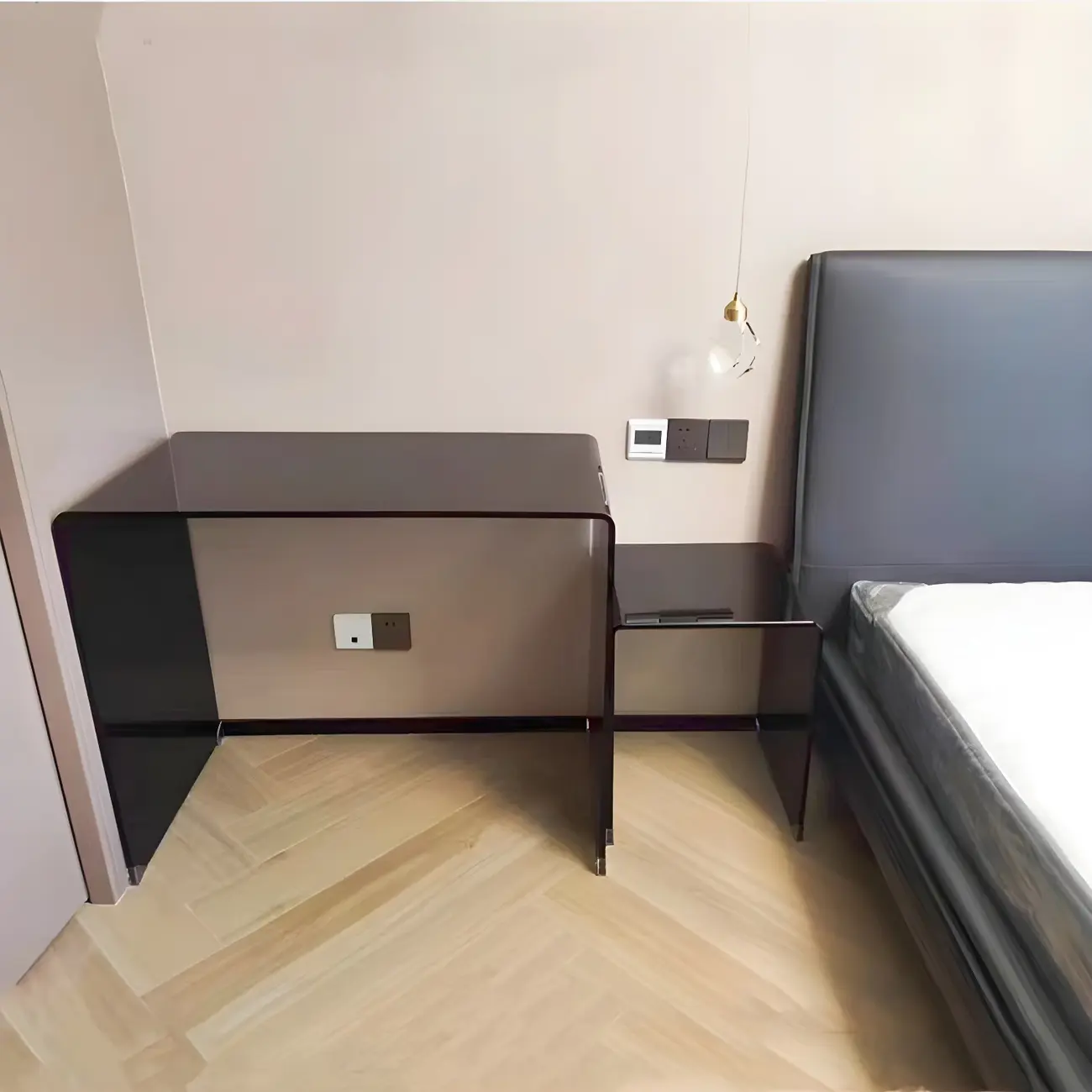 Stylish Clear Glass Nightstand with Open Shelf  Image - 22 | homeyfad