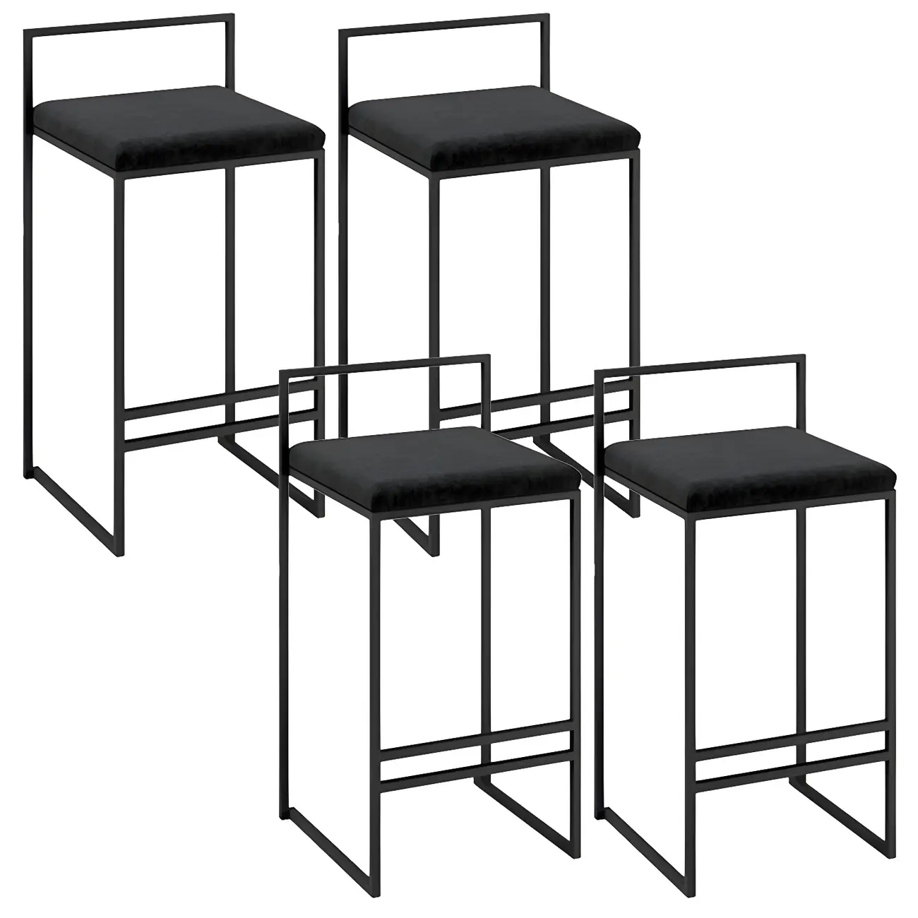 Square Fabric Seat Armless Counter Bar Stools Black Image - 18 | homeyfad