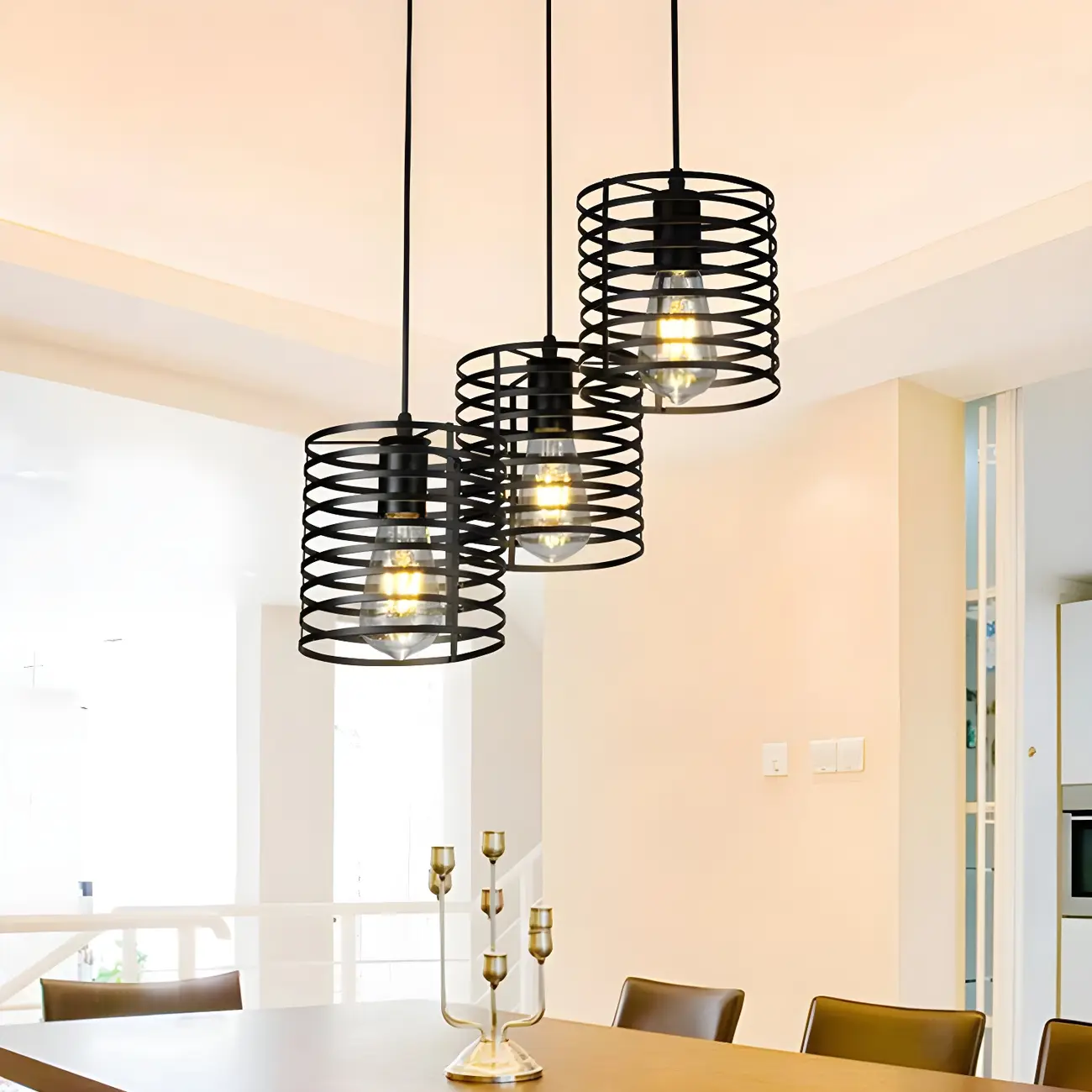 Industrial Black 3-Light Lantern Pendant Light Image - 4 | homeyfad