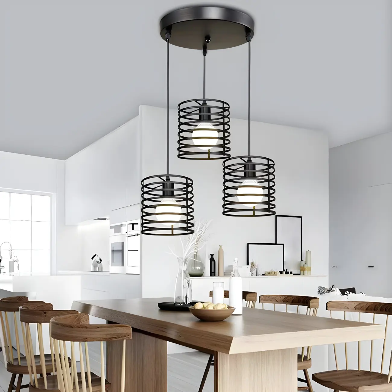 Industrial Black 3-Light Lantern Pendant Light Image - 2 | homeyfad