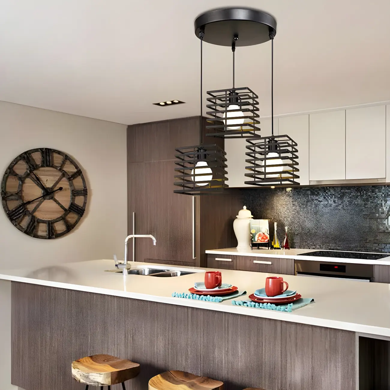 Industrial Black 3-Light Lantern Pendant Light Image - 17 | homeyfad