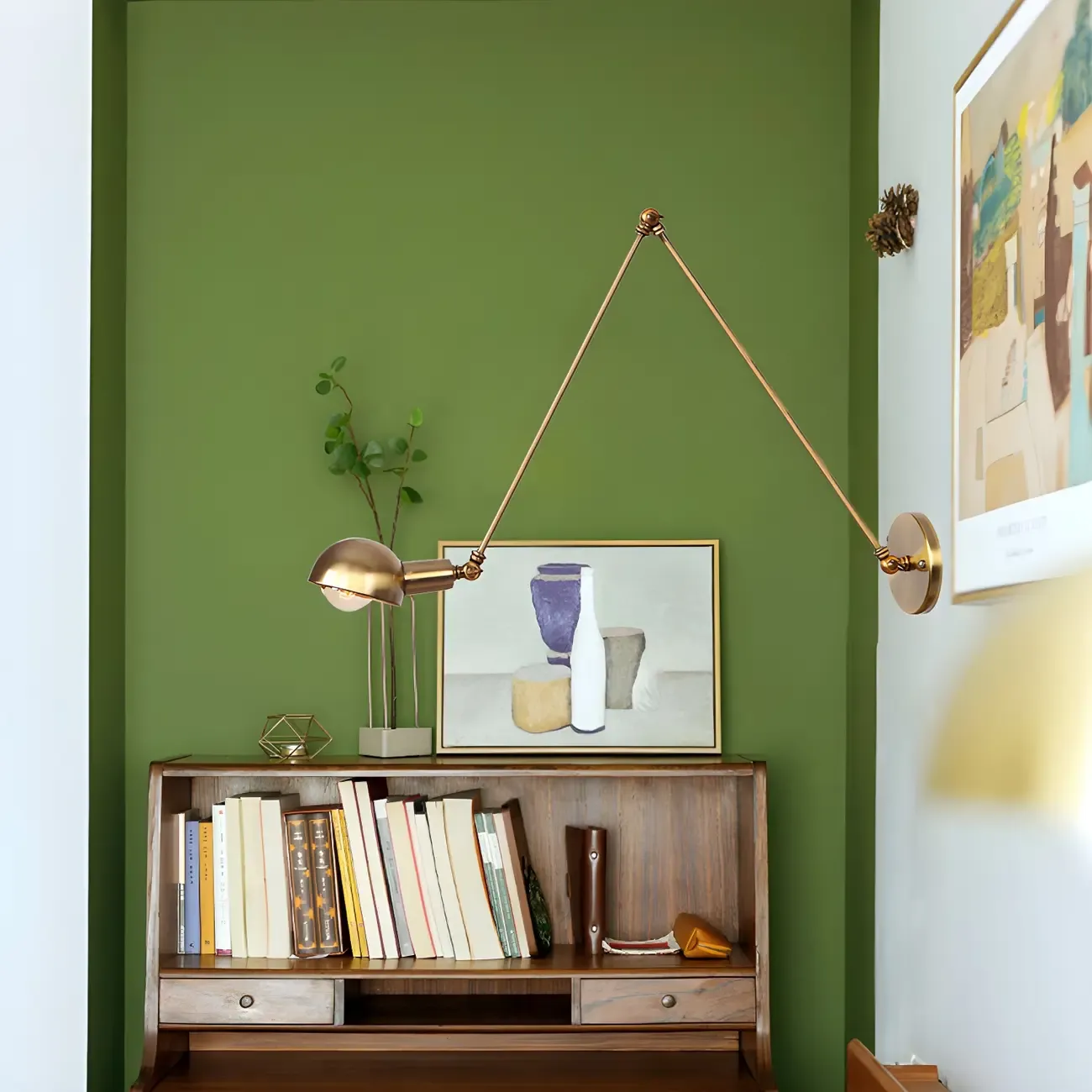 Gold and White Dome Swing Arm Wall Light Image - 4