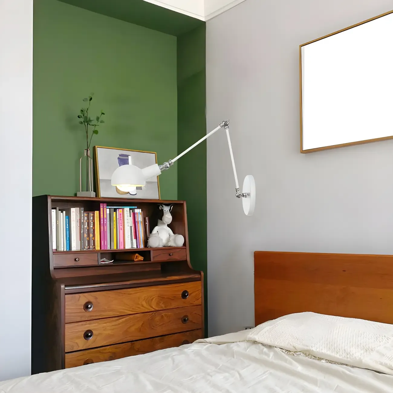 Gold and White Dome Swing Arm Wall Light Image - 6