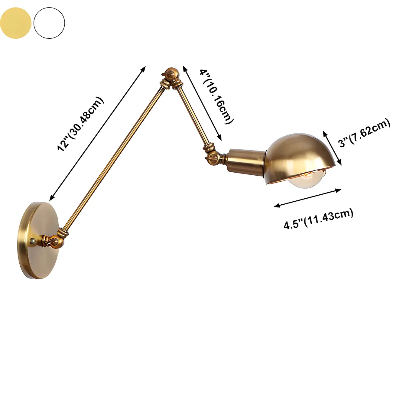 Gold and White Dome Swing Arm Wall Light #size | homeyfad